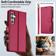For Samsung Galaxy S24 FE 5G LC.IMEEKE L2 Series Detachable Magsafe PU Phone Case with Lanyard(Red)