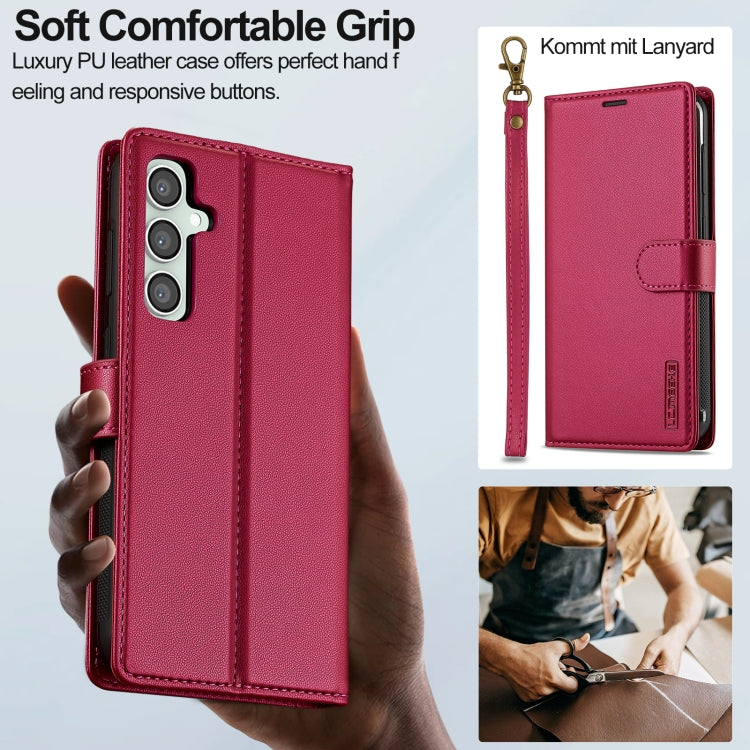 For Samsung Galaxy S24 FE 5G LC.IMEEKE L2 Series Detachable Magsafe PU Phone Case with Lanyard(Red)