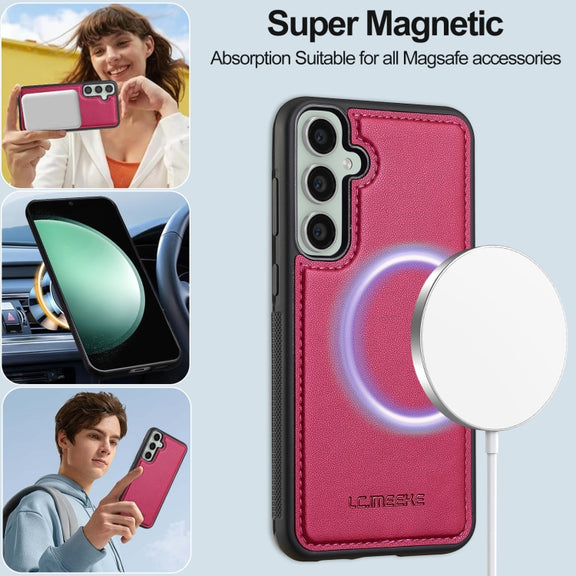 For Samsung Galaxy S24 FE 5G LC.IMEEKE L2 Series Detachable Magsafe PU Phone Case with Lanyard(Red)