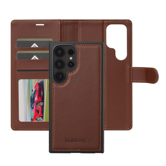 For Samsung Galaxy S24 Ultra 5G LC.IMEEKE L2 Series Detachable Magsafe PU Phone Case with Lanyard(Brown)