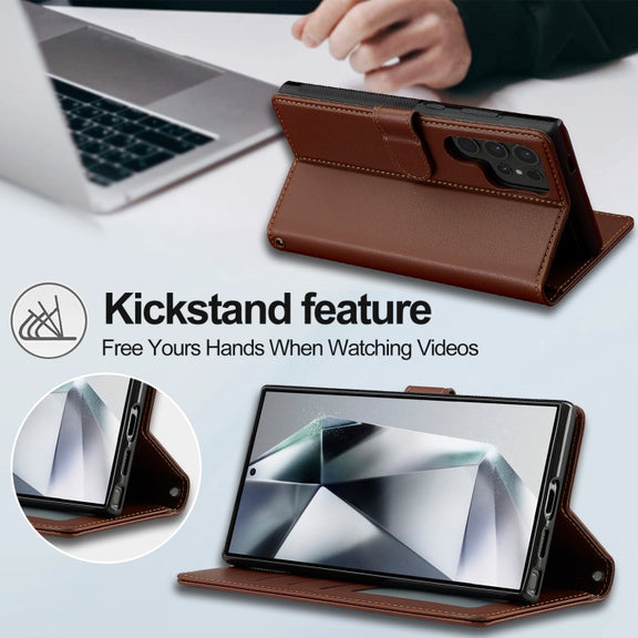 For Samsung Galaxy S24 Ultra 5G LC.IMEEKE L2 Series Detachable Magsafe PU Phone Case with Lanyard(Brown)