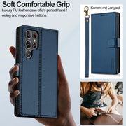 For Samsung Galaxy S24 Ultra 5G LC.IMEEKE L2 Series Detachable Magsafe PU Phone Case with Lanyard(Blue)