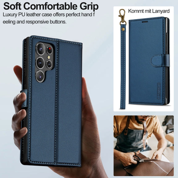 For Samsung Galaxy S24 Ultra 5G LC.IMEEKE L2 Series Detachable Magsafe PU Phone Case with Lanyard(Blue)