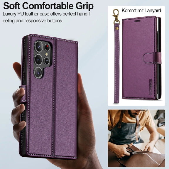 For Samsung Galaxy S24 Ultra 5G LC.IMEEKE L2 Series Detachable Magsafe PU Phone Case with Lanyard(Purple)