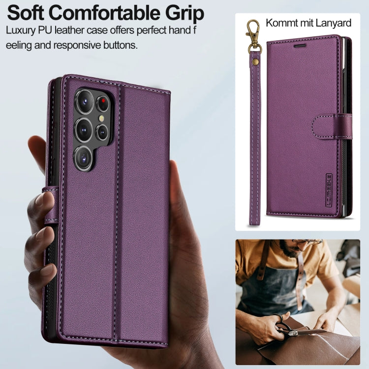 For Samsung Galaxy S24 Ultra 5G LC.IMEEKE L2 Series Detachable Magsafe PU Phone Case with Lanyard(Purple)