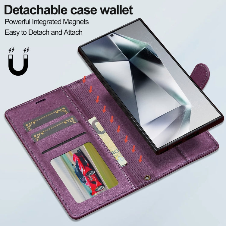 For Samsung Galaxy S24 Ultra 5G LC.IMEEKE L2 Series Detachable Magsafe PU Phone Case with Lanyard(Purple)