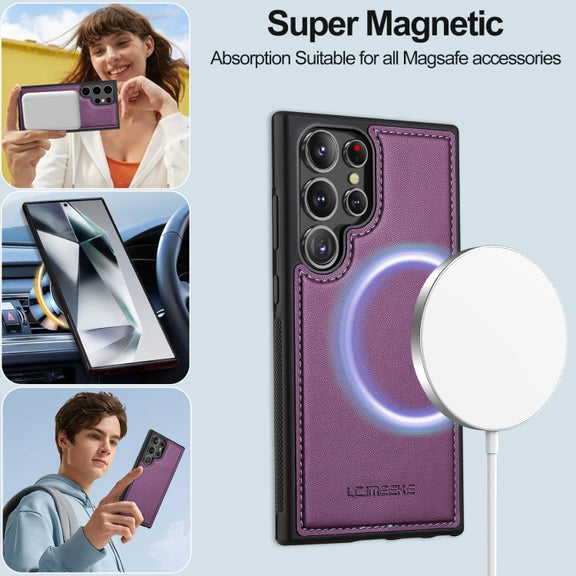 For Samsung Galaxy S24 Ultra 5G LC.IMEEKE L2 Series Detachable Magsafe PU Phone Case with Lanyard(Purple)