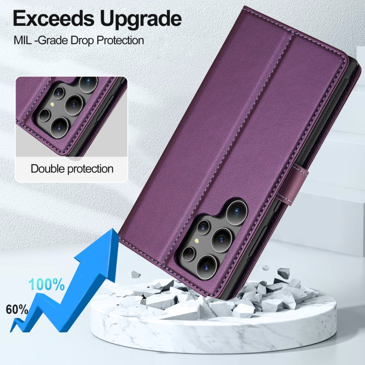 For Samsung Galaxy S24 Ultra 5G LC.IMEEKE L2 Series Detachable Magsafe PU Phone Case with Lanyard(Purple)