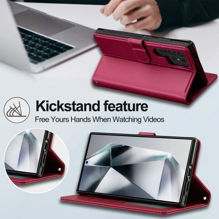 For Samsung Galaxy S24 Ultra 5G LC.IMEEKE L2 Series Detachable Magsafe PU Phone Case with Lanyard(Red)