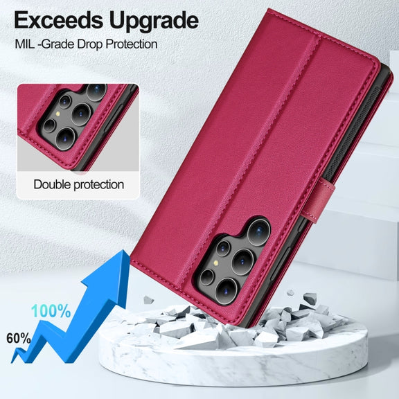 For Samsung Galaxy S24 Ultra 5G LC.IMEEKE L2 Series Detachable Magsafe PU Phone Case with Lanyard(Red)