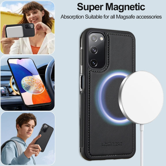 For Samsung Galaxy S20 FE 5G LC.IMEEKE L2 Series Detachable Magsafe PU Phone Case with Lanyard(Black)