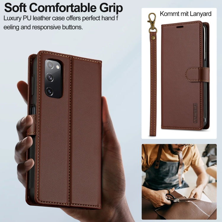 For Samsung Galaxy S20 FE 5G LC.IMEEKE L2 Series Detachable Magsafe PU Phone Case with Lanyard(Brown)