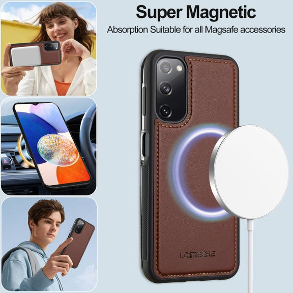 For Samsung Galaxy S20 FE 5G LC.IMEEKE L2 Series Detachable Magsafe PU Phone Case with Lanyard(Brown)