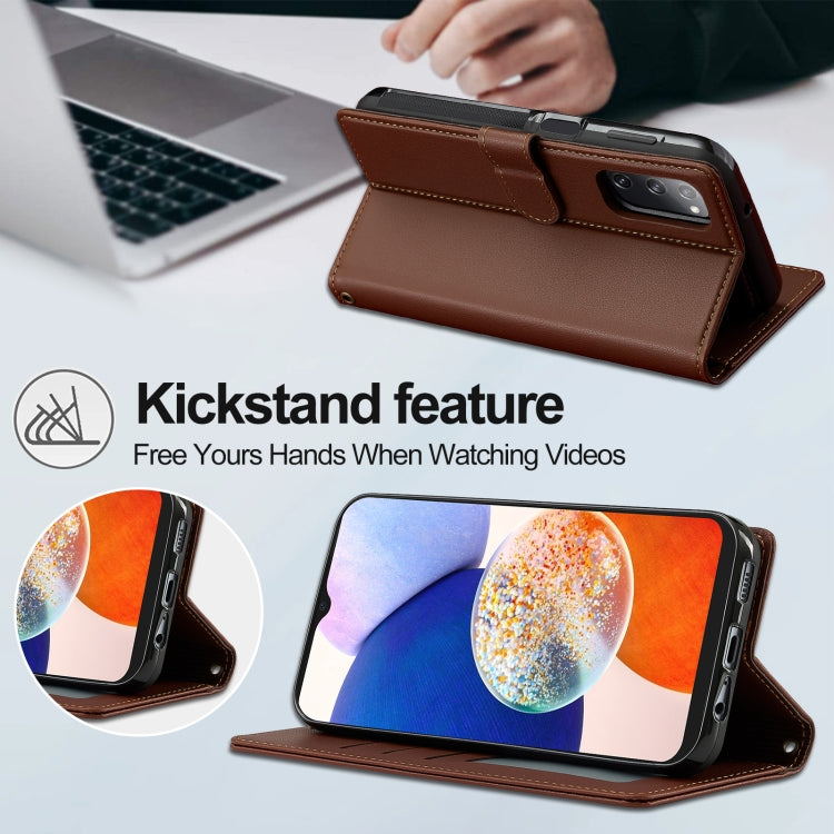 For Samsung Galaxy S20 FE 5G LC.IMEEKE L2 Series Detachable Magsafe PU Phone Case with Lanyard(Brown)