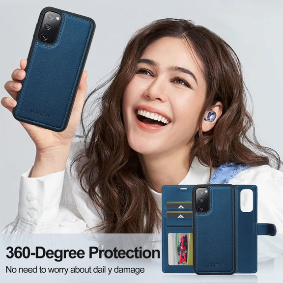 For Samsung Galaxy S20 FE 5G LC.IMEEKE L2 Series Detachable Magsafe PU Phone Case with Lanyard(Blue)