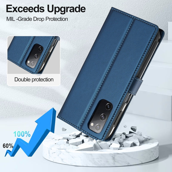 For Samsung Galaxy S20 FE 5G LC.IMEEKE L2 Series Detachable Magsafe PU Phone Case with Lanyard(Blue)