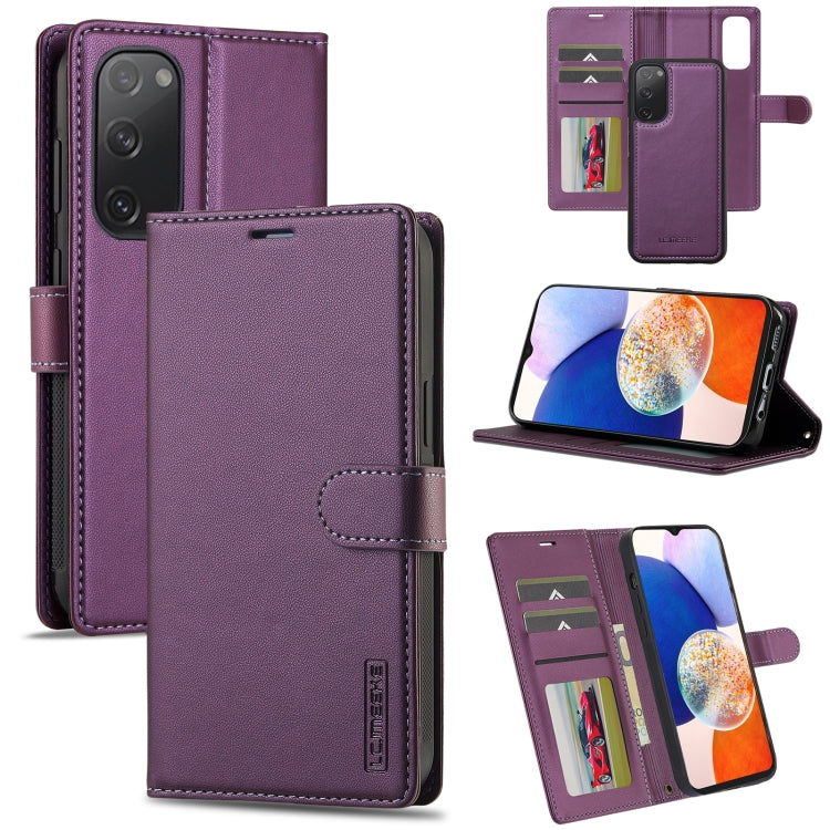 For Samsung Galaxy S20 FE 5G LC.IMEEKE L2 Series Detachable Magsafe PU Phone Case with Lanyard(Purple)