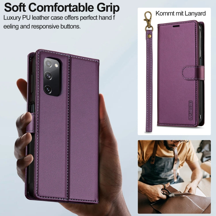 For Samsung Galaxy S20 FE 5G LC.IMEEKE L2 Series Detachable Magsafe PU Phone Case with Lanyard(Purple)