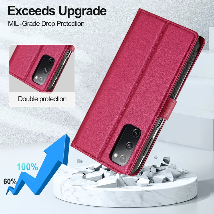 For Samsung Galaxy S20 FE 5G LC.IMEEKE L2 Series Detachable Magsafe PU Phone Case with Lanyard(Red)
