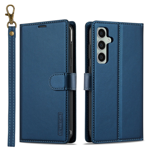 For Samsung Galaxy A55 5G LC.IMEEKE L2 Series Detachable Magsafe PU Phone Case with Lanyard(Blue)