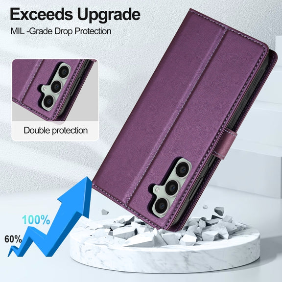 For Samsung Galaxy A55 5G LC.IMEEKE L2 Series Detachable Magsafe PU Phone Case with Lanyard(Purple)