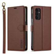 For Samsung Galaxy A14 4G / A14 5G LC.IMEEKE L2 Series Detachable Magsafe PU Phone Case with Lanyard(Brown)