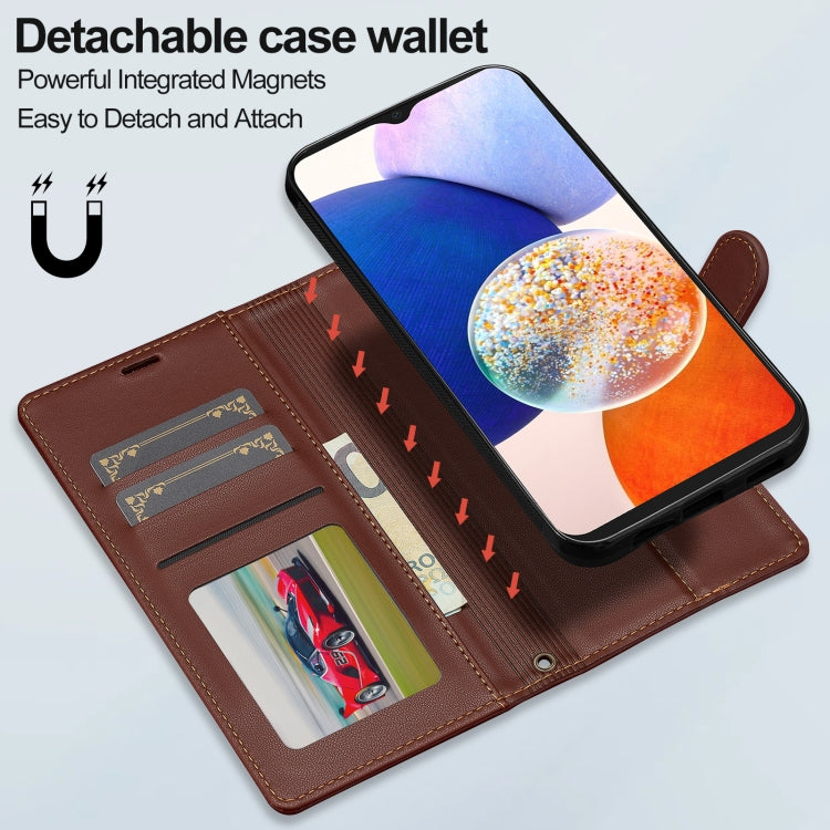 For Samsung Galaxy A14 4G / A14 5G LC.IMEEKE L2 Series Detachable Magsafe PU Phone Case with Lanyard(Brown)