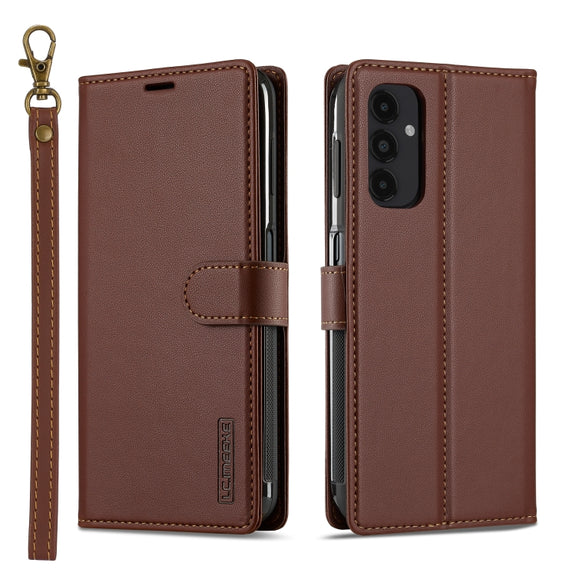 For Samsung Galaxy A14 4G / A14 5G LC.IMEEKE L2 Series Detachable Magsafe PU Phone Case with Lanyard(Brown)