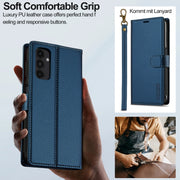 For Samsung Galaxy A14 4G / A14 5G LC.IMEEKE L2 Series Detachable Magsafe PU Phone Case with Lanyard(Blue)