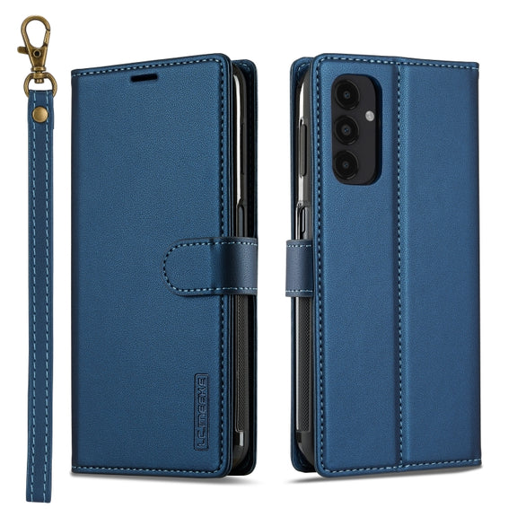 For Samsung Galaxy A14 4G / A14 5G LC.IMEEKE L2 Series Detachable Magsafe PU Phone Case with Lanyard(Blue)