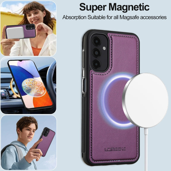 For Samsung Galaxy A14 4G / A14 5G LC.IMEEKE L2 Series Detachable Magsafe PU Phone Case with Lanyard(Purple)