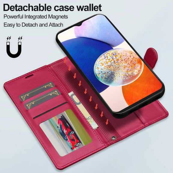 For Samsung Galaxy A14 4G / A14 5G LC.IMEEKE L2 Series Detachable Magsafe PU Phone Case with Lanyard(Red)