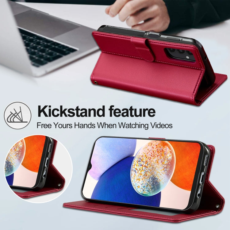 For Samsung Galaxy A14 4G / A14 5G LC.IMEEKE L2 Series Detachable Magsafe PU Phone Case with Lanyard(Red)