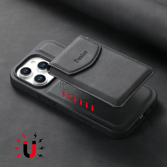For iPhone 16 Pro Max Denior D19 Skin Feel MagSafe Detachable Card Slot Phone Case(Black)