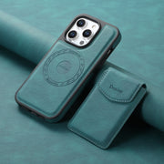 For iPhone 16 Pro Denior D19 Skin Feel MagSafe Detachable Card Slot Phone Case(Blue)