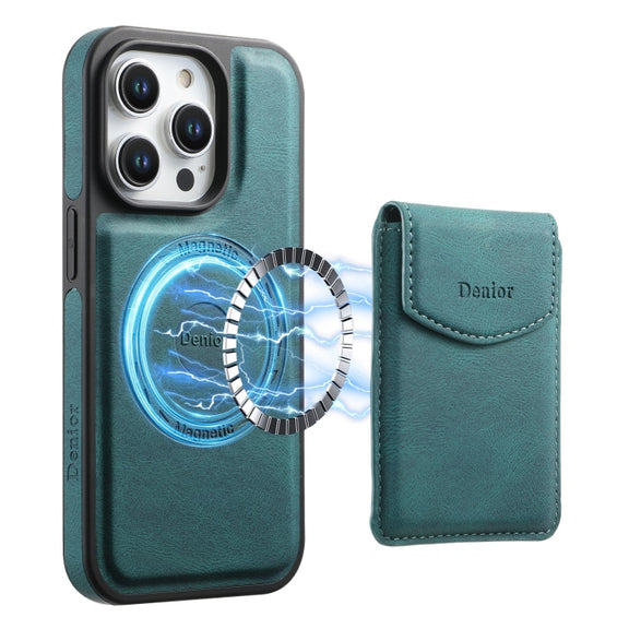 For iPhone 16 Pro Denior D19 Skin Feel MagSafe Detachable Card Slot Phone Case(Blue)