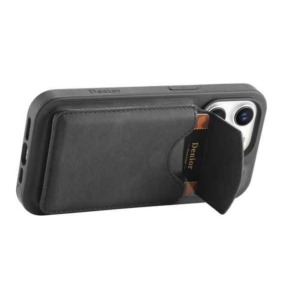 For iPhone 16 Pro Denior D19 Skin Feel MagSafe Detachable Card Slot Phone Case(Black)