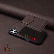 For iPhone 16 Plus Denior D19 Skin Feel MagSafe Detachable Card Slot Phone Case(Brown)