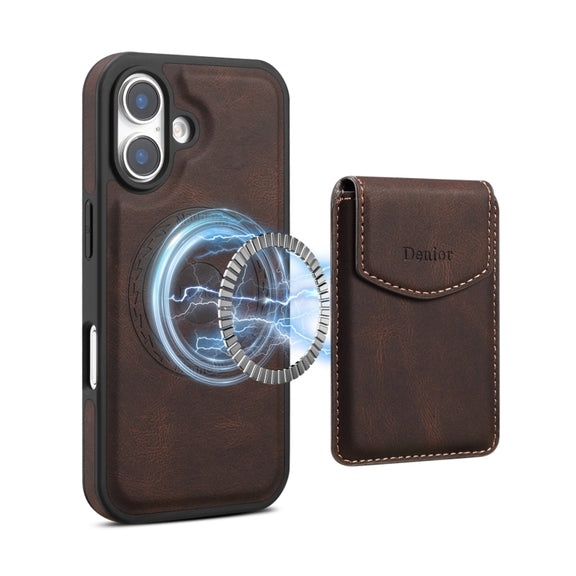 For iPhone 16 Plus Denior D19 Skin Feel MagSafe Detachable Card Slot Phone Case(Brown)