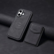 For iPhone 16 Plus Denior D19 Skin Feel MagSafe Detachable Card Slot Phone Case(Black)