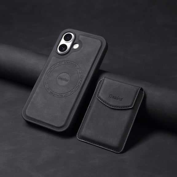 For iPhone 16 Plus Denior D19 Skin Feel MagSafe Detachable Card Slot Phone Case(Black)