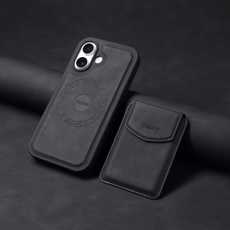 For iPhone 16 Plus Denior D19 Skin Feel MagSafe Detachable Card Slot Phone Case(Black)