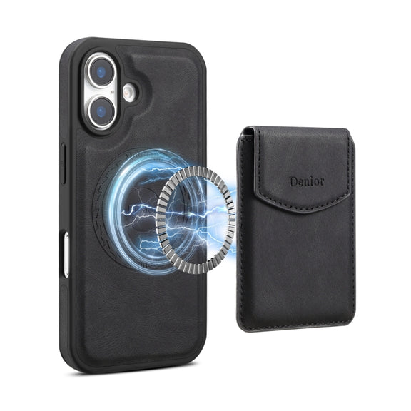 For iPhone 16 Plus Denior D19 Skin Feel MagSafe Detachable Card Slot Phone Case(Black)