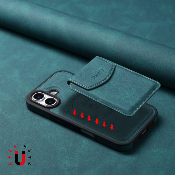 For iPhone 16 Denior D19 Skin Feel MagSafe Detachable Card Slot Phone Case(Blue)