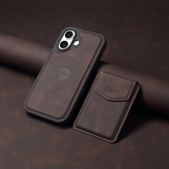 For iPhone 16 Denior D19 Skin Feel MagSafe Detachable Card Slot Phone Case(Brown)