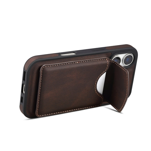 For iPhone 16 Denior D19 Skin Feel MagSafe Detachable Card Slot Phone Case(Brown)