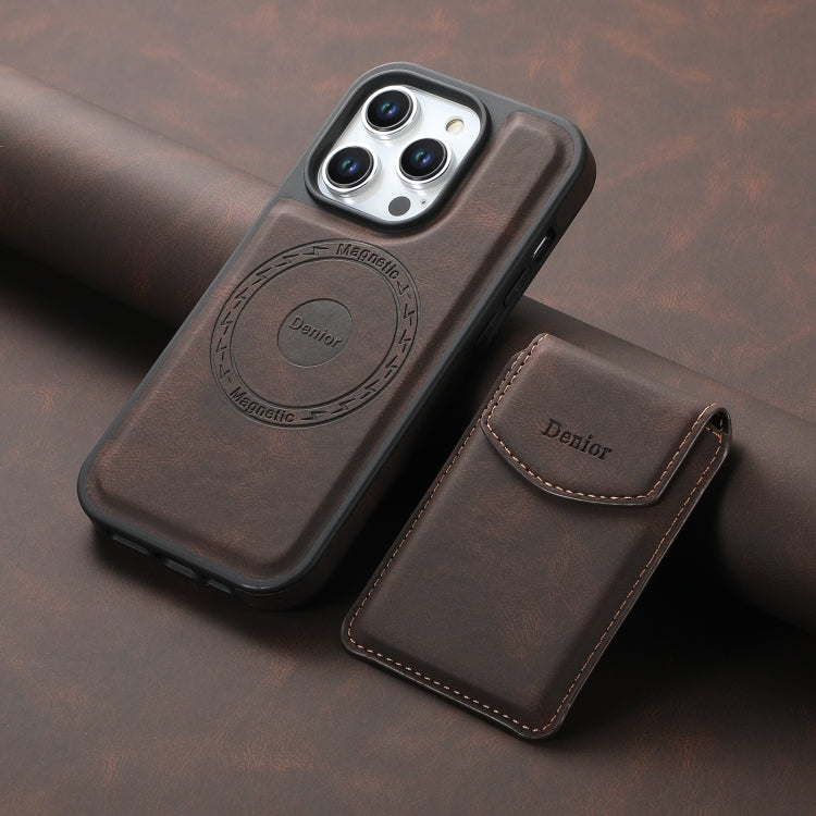 For iPhone 15 Pro Max Denior D19 Skin Feel MagSafe Detachable Card Slot Phone Case(Brown)