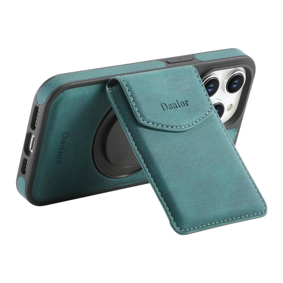 For iPhone 16 Pro Max Denior D20 Skin Feel MagSafe Holder Detachable Card Slot Phone Case(Blue)