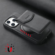 For iPhone 16 Pro Max Denior D20 Skin Feel MagSafe Holder Detachable Card Slot Phone Case(Black)