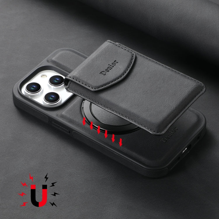For iPhone 16 Pro Max Denior D20 Skin Feel MagSafe Holder Detachable Card Slot Phone Case(Black)
